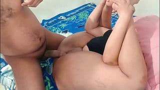 Large size woman opens her legs to receive meat