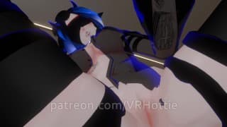 蓝发恶魔魅魔在肩带上蒙眼骑前辈纹身POV膝上舞无尽长袍