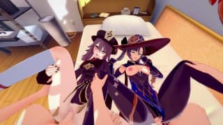 与 胡 TOA 和 MONA 的群交 - 原神影响色情片